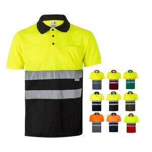 Velilla 36063 - Zweifarbiges Poloshirt im Bird-Eye-Design (160g/m²) mit kurzen Ärmeln, aus Polyester (100%)