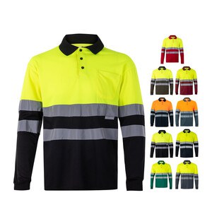 Velilla 36067 - Zweifarbiges Poloshirt im Bird-Eye-Design (160g/m²) mit langen Ärmeln, aus Polyester (100%)