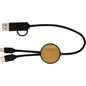 Chechia 5-in-1 recycled plastic 30 cm data sync and 27W fast charge cable with bamboo details - EgotierPro 124421