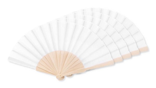 Pack mit 5 GiftRetail MO9532 - FANNY WOOD Eleganter Holz Handfächer mit Stoffbespannung
