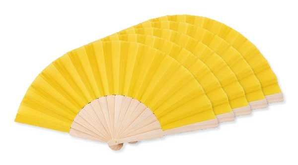 Pack of 5 GiftRetail MO9532 - FANNY WOOD Elegant Wooden Hand Fan with Polyester Fabric