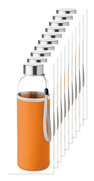 Pack mit 10 GiftRetail MO9358 - UTAH GLASS Umweltfreundliche 500ml Glasflasche mit Neoprenhülle