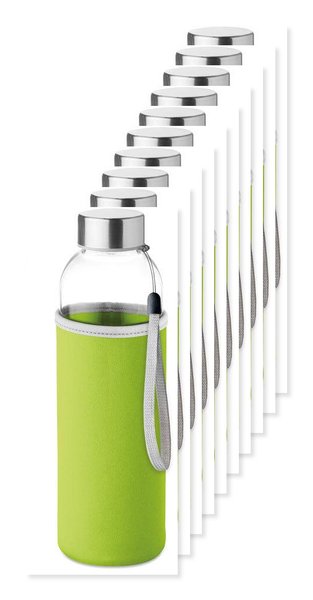 Pack mit 10 GiftRetail MO9358 - UTAH GLASS Umweltfreundliche 500ml Glasflasche mit Neoprenhülle