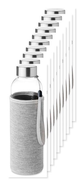 Pack mit 100 GiftRetail MO9358 - UTAH GLASS Umweltfreundliche 500ml Glasflasche mit Neoprenhülle