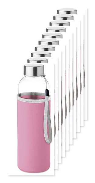 Pack mit 100 GiftRetail MO9358 - UTAH GLASS Umweltfreundliche 500ml Glasflasche mit Neoprenhülle