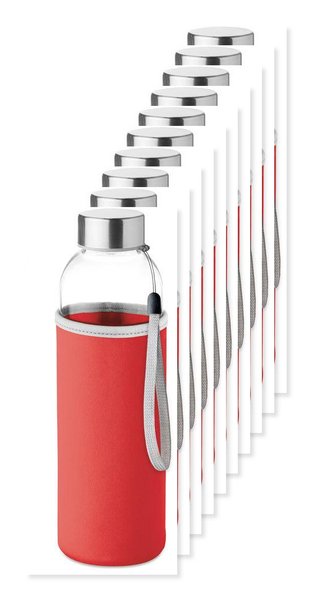 Pack mit 100 GiftRetail MO9358 - UTAH GLASS Umweltfreundliche 500ml Glasflasche mit Neoprenhülle