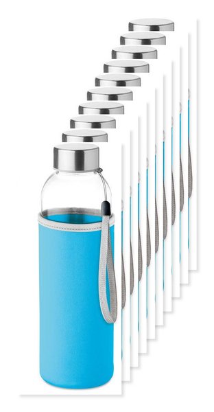 Pack mit 100 GiftRetail MO9358 - UTAH GLASS Umweltfreundliche 500ml Glasflasche mit Neoprenhülle