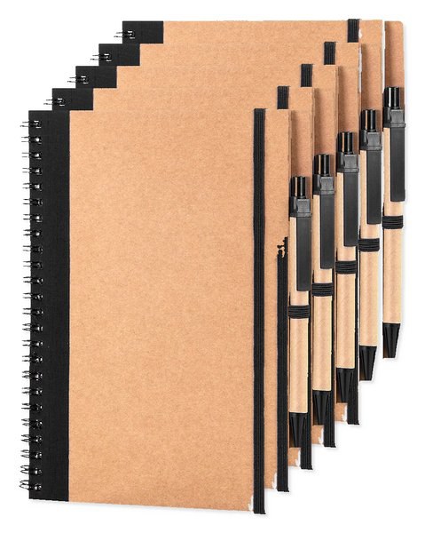 Pack mit 5 Goya 30108 - A5 Karton Ringbuch mit Stift und Gummiband RECIKLA