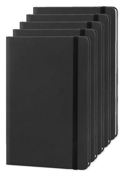Pack mit 5 Goya 30083 - A5 Notizbuch PU-Cover, elastisches Band, 96 Seiten LUXE
