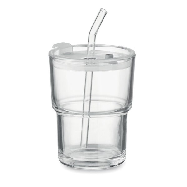 SIP Glasbecher mit Trinkhalm 400ml - GiftRetail MO2502