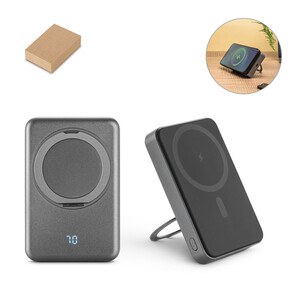 10'000 mAh magnetic power bank with 15W superfast wireless charger in recycled ABS (100% rABS) with stand - Egotier 97143