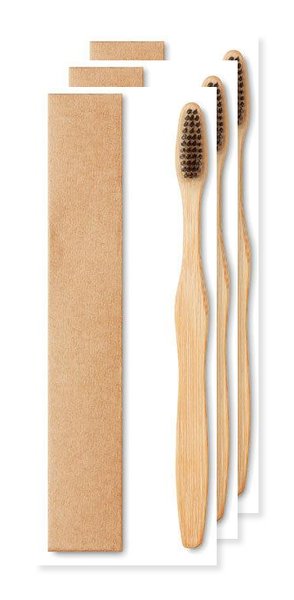 Pack of 3 GiftRetail MO9877 - DENTOBRUSH Eco-Friendly Bamboo Toothbrush in Kraft Box