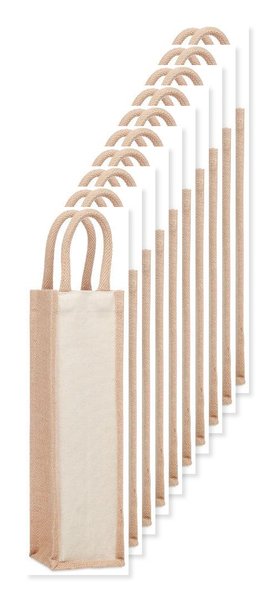 Pack mit 10 GiftRetail MO6258 - CAMPO DI VINO Flaschen-Geschenktasche Jute
