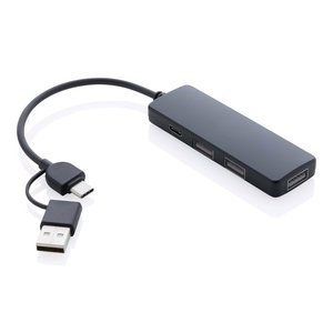 XD Collection P308.26 - USB-Hub aus RCS-recyceltem Kunststoff mit zwei Eingängen