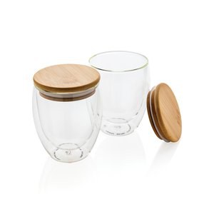 XD Collection P432.14 - Doppelwandiges Borosilikatglas mit Bambusdeckel 250ml 2-teiliges Set