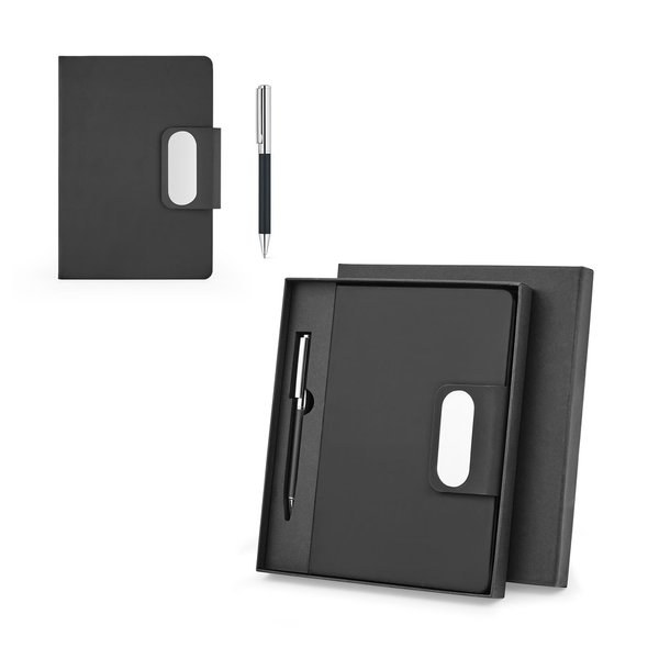 Set bestehend aus 1 Kugelschreiber und 1 Notizblock, aus PU und Edelstahl - Egotier 93668